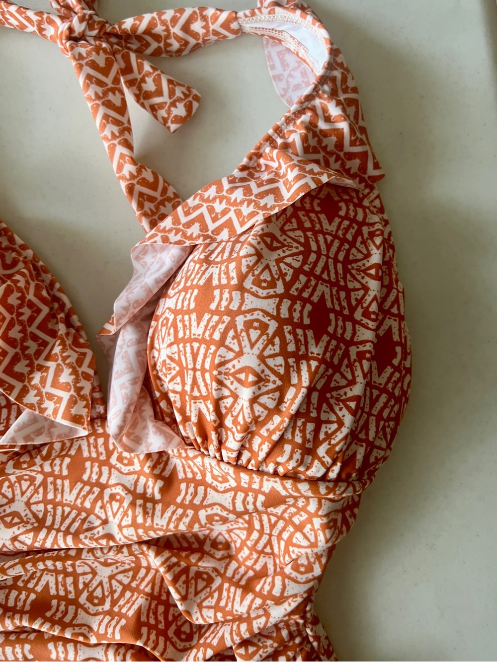 Ellen Tracy Orange and White Patterned One-Piece Swimsuit - Picture 6 of 13